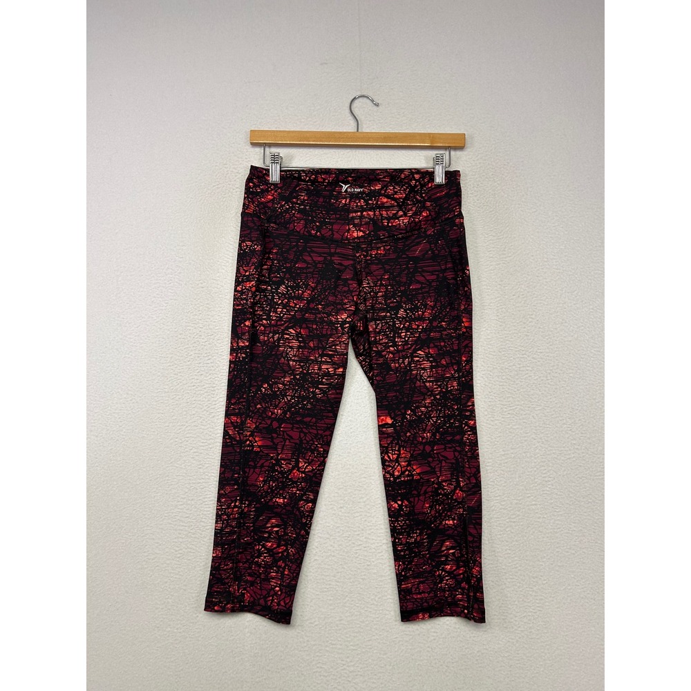 Activewear Old Navy Womens Medium Red Black Abstract Go-Dry Cropped Leggings